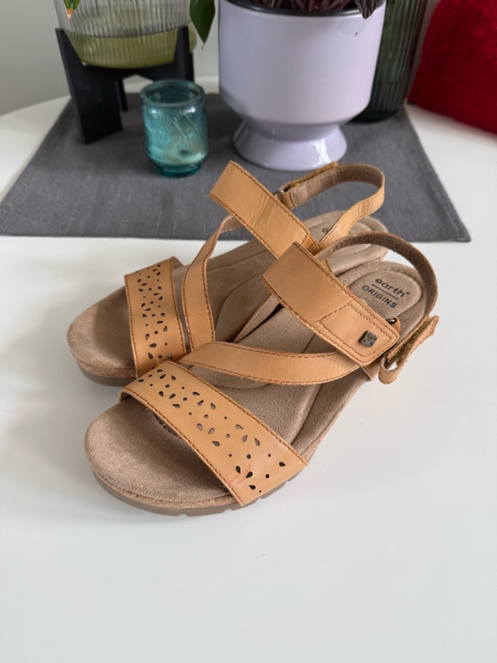 Earth Origins Tan Perforated Strappy Sandals